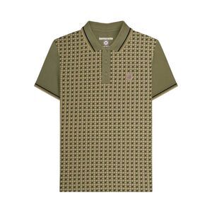 Lambretta Mens Houndstooth Polo Shirt / Khaki Green
